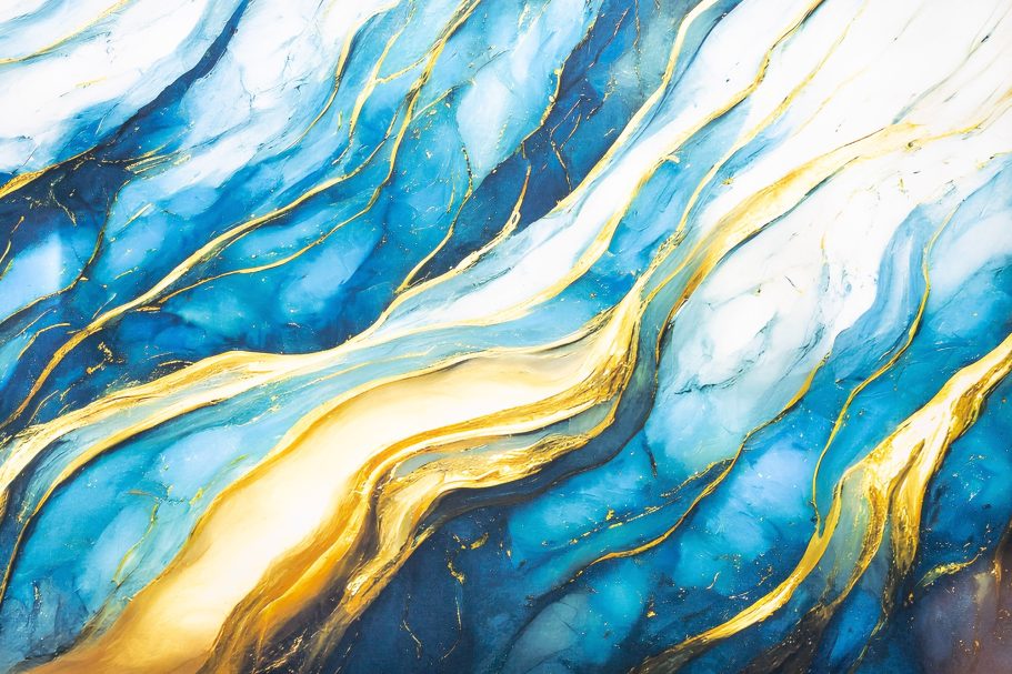 Restaurant Besançon L'Y Gargotte Vagues de bleu et or se mêlant sur un fond clair.